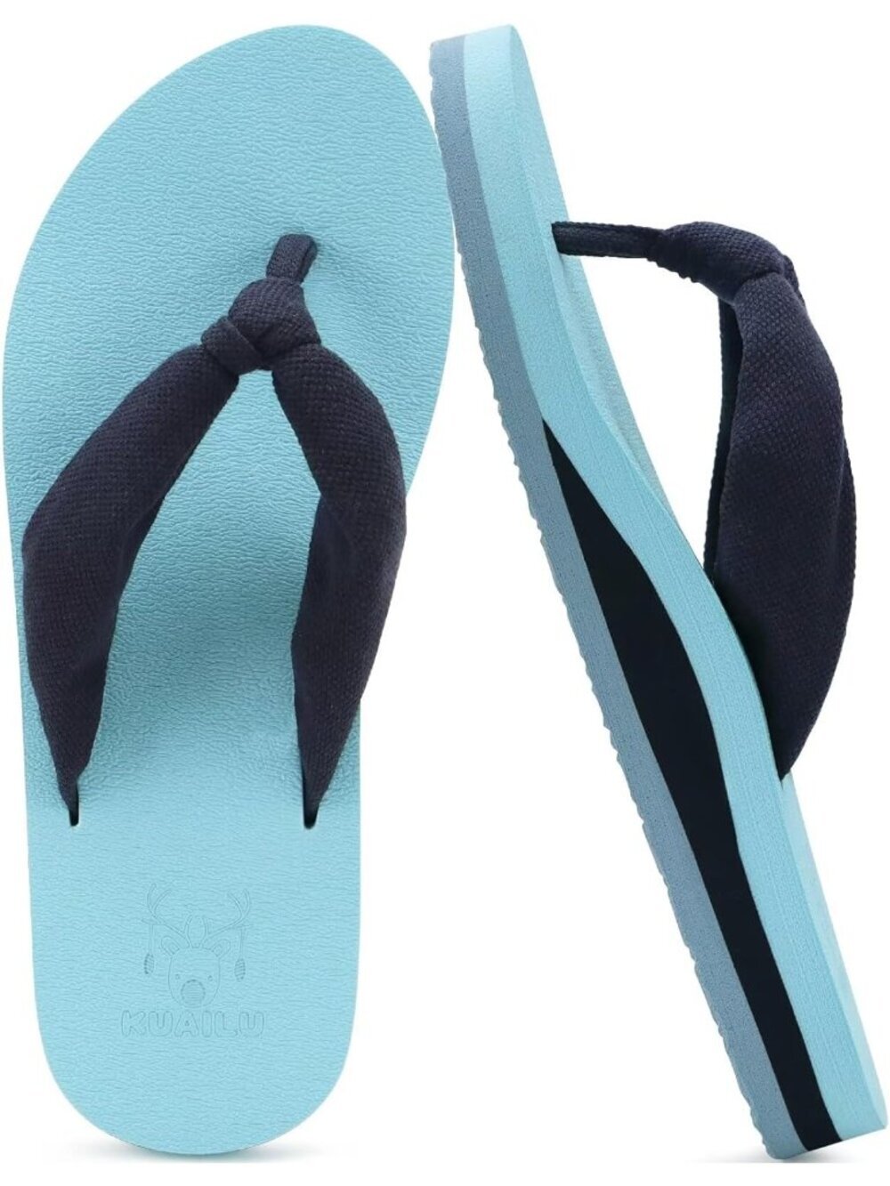 Women Light Blue Fabric Arch Support Yoga Mat Beach Walking Flip Flops Sandals